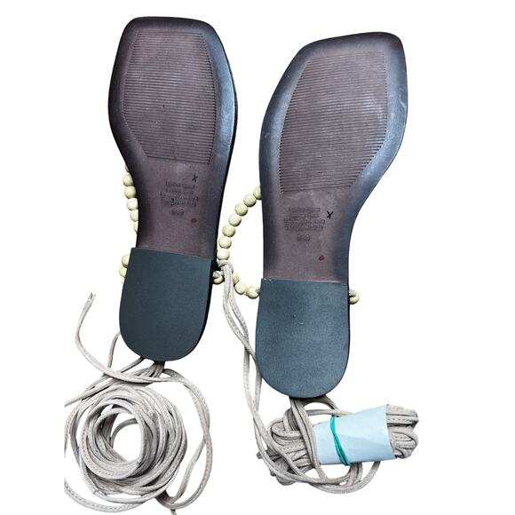 NEW Jeffrey Campbell Xeniah Sandals Size 8 Natural Beaded Lace Up Boho Flats - Picture 8 of 10